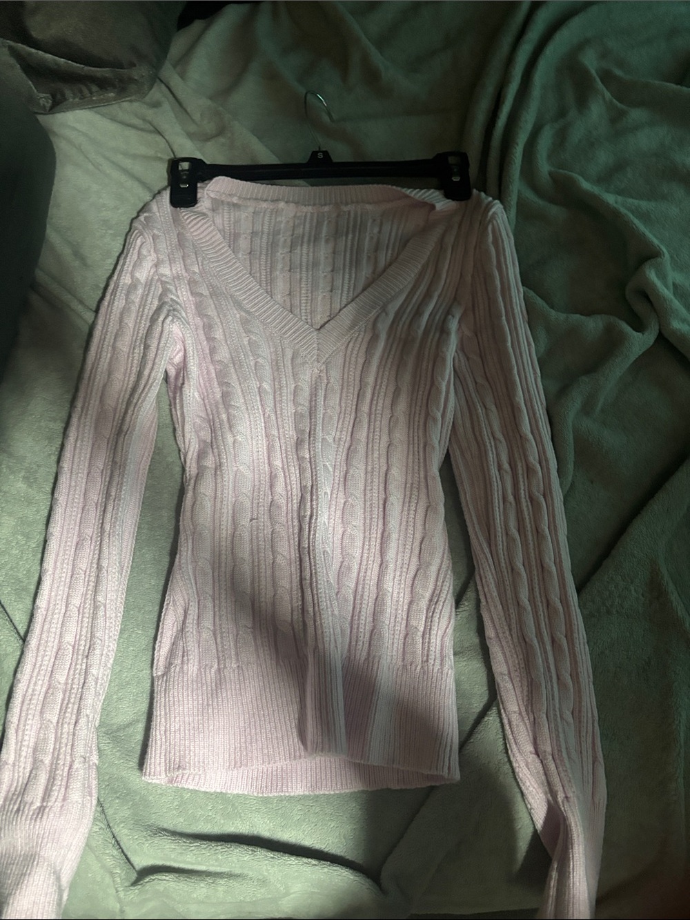 Classic Cable Knit V-Neck Sweater in Light Pink